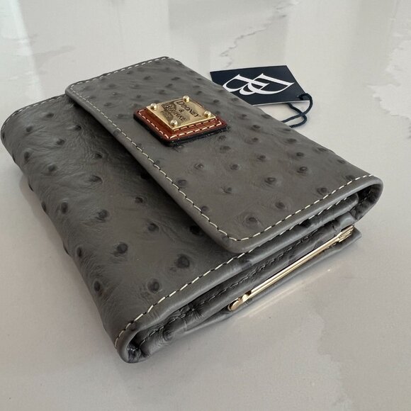 LOW START Dooney & Bourke Wallet Grey Ostrich Leather Gold Hardware Brand New - Picture 14 of 14
